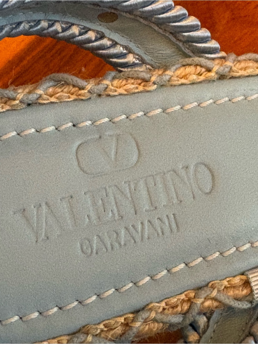 Valentino Garavani Rockstud Torchon Braided Espadrille Sandals, Powder Blue, NEW - Picture 11 of 15
